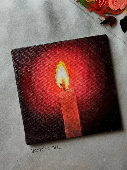 A small oil painting of a single candle flame on a mini canvas. I love how even a simple subject can be a great exercise in blending colors and creating a sense of light.