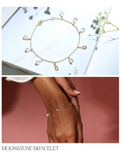 The moonstone bracelet featured as a thoughtful gift idea. Its delicate design and meaningful stone make it a perfect present for a loved one.