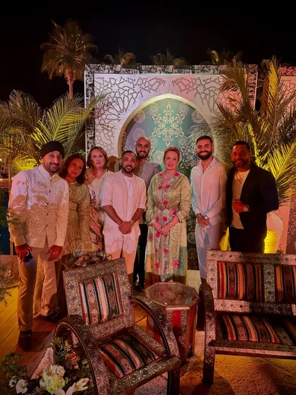 The team with the family of the bride and groom in Marrakech. We become part of the celebration and build connections that last.
