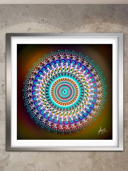 This digital mandala shows how my art can be adapted for modern interiors. The vibrant, glowing colors are designed to be a focal point in any room, offering a contemporary way to enjoy the harmony of mandala patterns.
