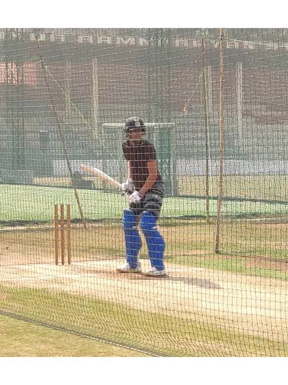 Indian team player Shubman Gill getting his eye in at our nets. He is focused and preparing for his next big game on our professional-grade turf wicket.