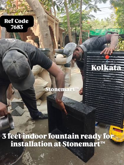 A 3-foot indoor fountain is being tested for water flow and installation ease at my workshop before being offered to clients.