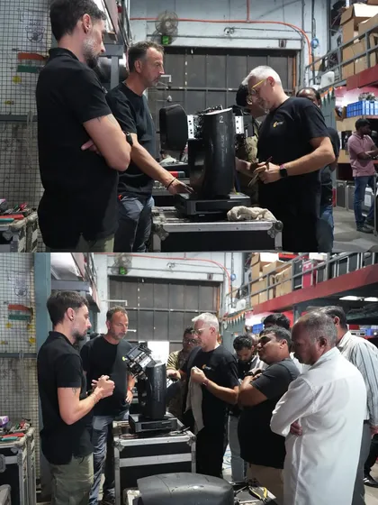 Our technicians getting a detailed walkthrough of a Claypaky fixture. We prioritize continuous learning to maintain our position as industry leaders.