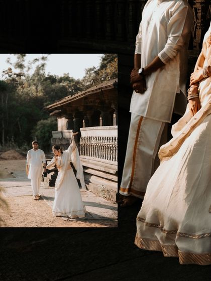 A collage focusing on the details and movements of a traditional shoot, from the groom's watch to the bride's playful twirl.