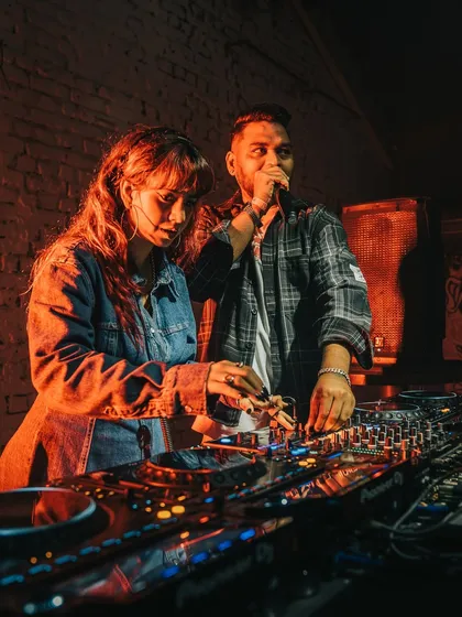 Teaching a fellow artist the ropes on the decks at the Homegrown Festival. It's all about sharing the knowledge and passion for DJing.