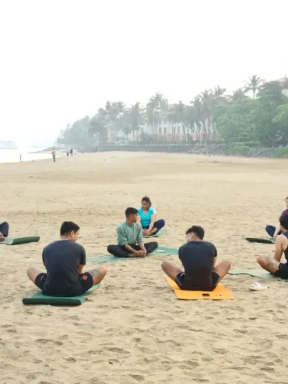 We always begin and end our practice with a moment of stillness and meditation. Sitting together as a group, we connect to our inner selves and the peaceful energy of the beach.