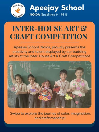 We proudly present the creativity and talent displayed by our budding artists at the Inter-House Art & Craft Competition. This image invites you to explore their journey of color, imagination, and craftsmanship.