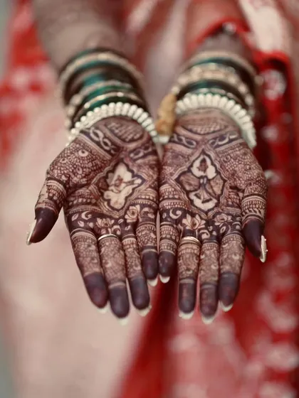 Here you can see the beautiful, deep reddish-brown stain of my mehandi after the paste has been removed. This rich color is what every bride desires, and it looks stunning in wedding photos against traditional attire.
