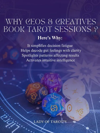 Many people are surprised to learn that CEOs, entrepreneurs, and creative leaders often seek tarot for strategic insights. It's a powerful tool to simplify decision fatigue, decode gut feelings, and activate intuitive intelligence. A reading can bring the clarity needed to align your ambition with your soul's purpose.