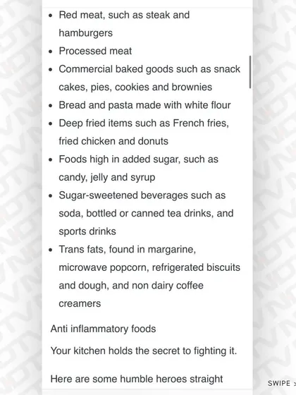 The list of inflammatory foods from my NDTV feature includes red meat, processed baked goods, and sugar-sweetened beverages.