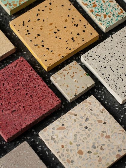 Another beautiful flat lay of our terrazzo samples, showing how different colors and patterns can complement each other.