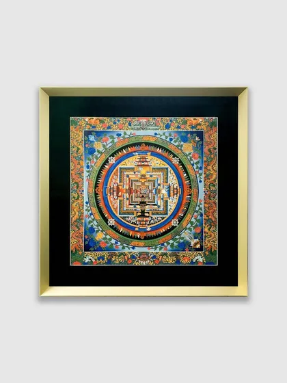 Our gold metal frame brings a luxurious and sophisticated touch to this exquisite and intricate mandala artwork, enhancing its spiritual beauty.