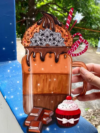 This fun illustration of a chocolate shake features a mandala as the whipped cream topping. It's a cutout piece that combines my love for food illustration and pattern design.