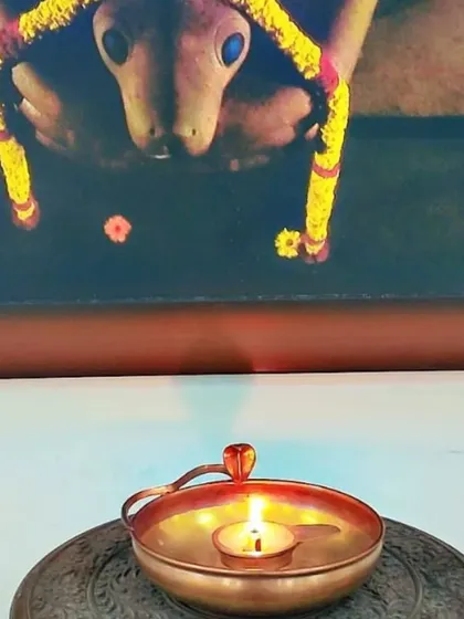 A close-up of a lamp burning before the Dhyanalinga. This light is a constant reminder of the goal of our spiritual journey.