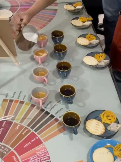 Preparing milk coffee for the flavor pairing session. The addition of milk creates a different texture and flavor base to work with.