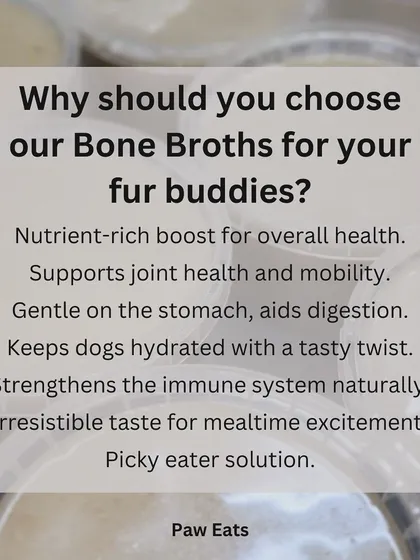 This graphic summarizes exactly why my bone broths are a great choice for your fur buddies. From supporting joint health to tempting picky eaters, it's a simple and effective way to boost their overall wellness.