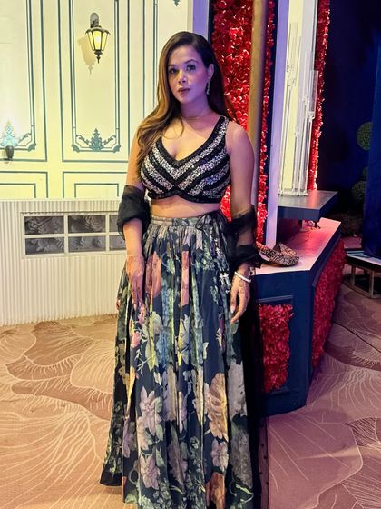 A beautiful floral lehenga for a Diwali party I hosted. The festive season is all about bright colors, and this outfit was perfect for the occasion.