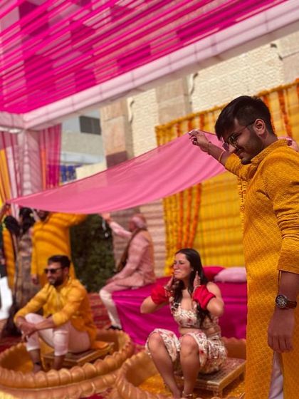 A glimpse of my custom-made, quirky Haldi outfit. I wanted something that was fun and different, not too decked up, so I could enjoy the ceremony without worry.