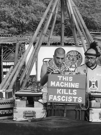 Another angle of the BFR Sound System setup. We bring the full sound system experience, with custom-built speakers and a commitment to vinyl culture.