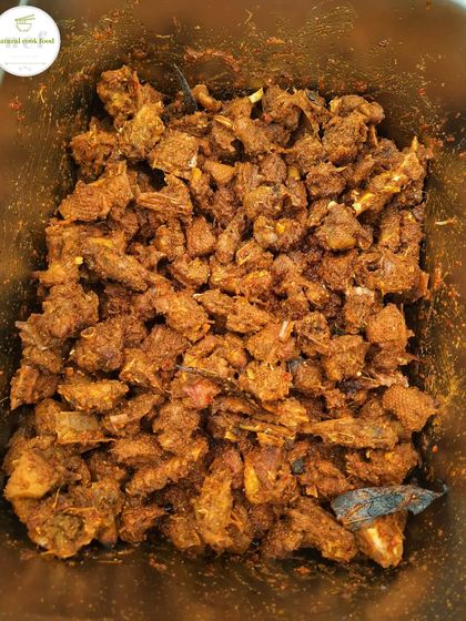 A top-down view of my duck stir fry. The meat is chopped into bite-sized pieces and cooked with authentic Manipuri spices.