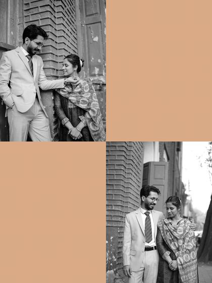 This black and white collage highlights the classic, timeless feel of Aditya and Rattan's shoot. By removing color, the focus shifts entirely to their expressions and interactions, creating an elegant and emotional set of images.