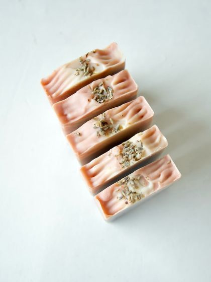 This version of the Lavender Patchouli bar is topped with dried lavender buds for a rustic touch.