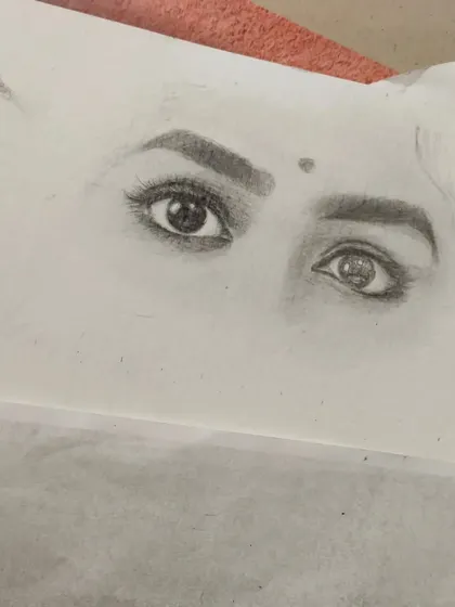 A close up of the eyes I've sketched for the Mrunal Thakur portrait. Capturing the expression in the eyes is key to a successful portrait.