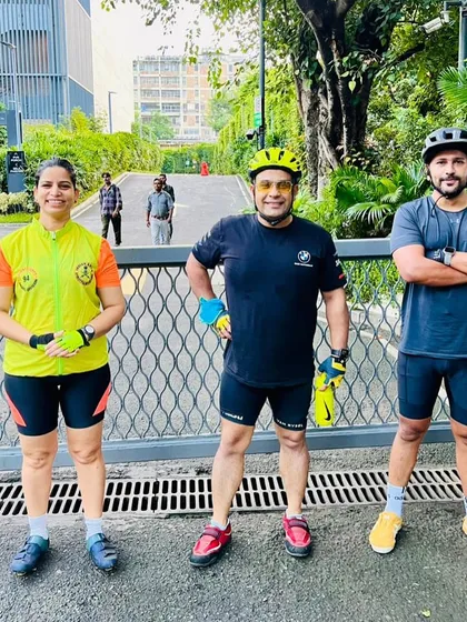 Posing in front of a modern building, our gear and smiles on full display. We explore every corner of Delhi and its surrounding areas.