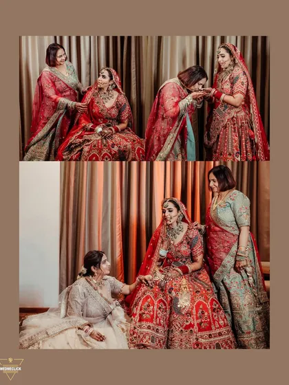 A collage of the bride with her mother and sister, capturing the loving and supportive moments while getting ready.