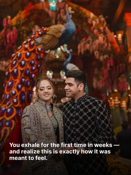 You exhale for the first time in weeks and realize this is exactly how it was meant to feel. This is the Copper Couple experience, perfectly captured in this serene portrait against a vibrant backdrop.