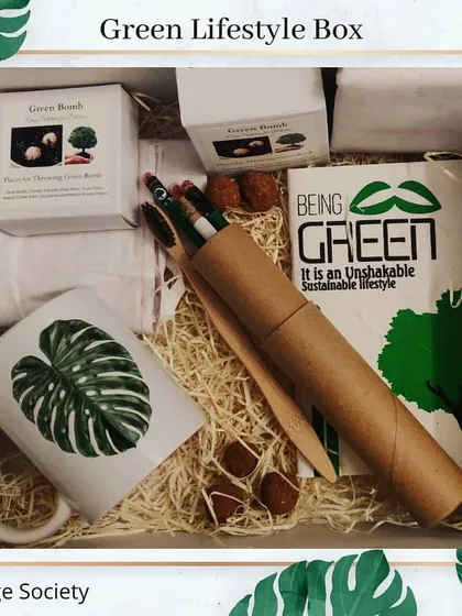 Our Green Lifestyle Box is the perfect start to a zero-waste journey. This curated hamper includes a selection of our favorite sustainable products, from plantable stationery and Green Bombs to a reusable Monstera-print mug and bamboo toothbrushes.