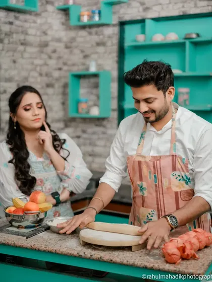 Who says a pre-wedding shoot can't be playful? This kitchen setup was a fun way to capture the couple's dynamic in a relaxed, everyday setting. It’s these unique, story-driven concepts that make your gallery truly yours.
