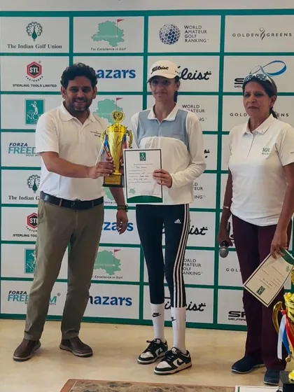 Prisca Sachdeva is awarded her 2nd position trophy at the 20th NCR Cup Junior & Amateur Golf Tournament.