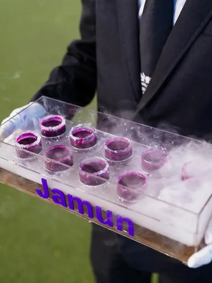 Our Jamun Shots served with dramatic dry ice smoke, adding a touch of theater to the experience.