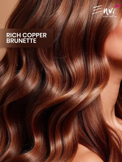 Rich Copper Brunette. This vibrant, warm shade adds incredible depth and shine, making it a stunning choice for a sophisticated and eye-catching look.