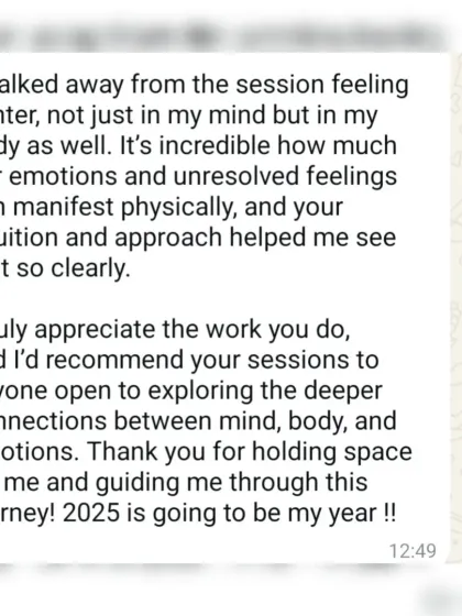 This is why I do what I do. When a client feels lighter not just in their mind but in their body, it's a reminder that we are truly connected. This is the goal: to help you see the link between your emotions and your physical self.