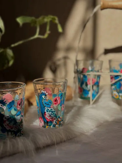 The beautiful play of light and shadow on our newly launched peacock tea glasses.