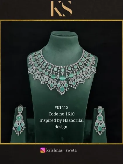 The same Hazoorilal-inspired design in a beautiful mint green. This color gives the grand design a softer, more contemporary look.