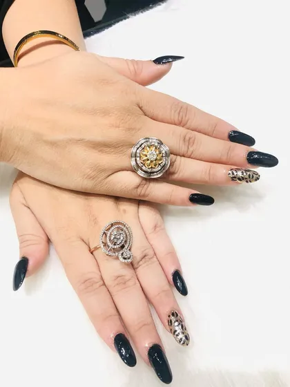 Another view of the long, stiletto nails with the leopard print accent.