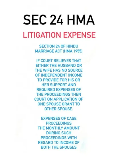 Litigation is expensive. Section 24 of the Hindu Marriage Act allows a spouse without independent income to claim litigation expenses from the other, ensuring they can afford to pursue justice.