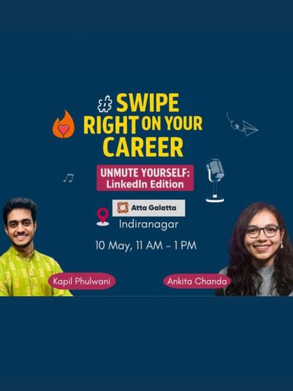 Poster for a 'Swipe Right on Your Career' workshop focused on LinkedIn skills.