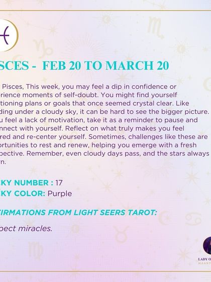 A weekly tarot reading for Pisces about a dip in confidence or moments of self-doubt. This forecast is a reminder to pause, reconnect with yourself, and let the stars return.