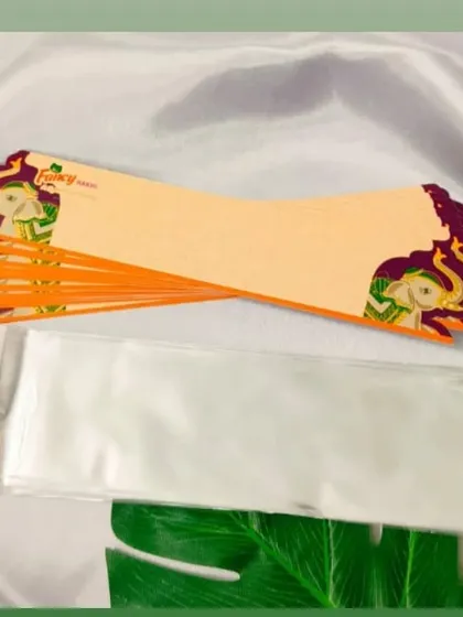 This elephant-themed Rakhi packing card is another beautiful option for presenting your handmade creations. Each card comes with a self-sealing plastic sleeve.