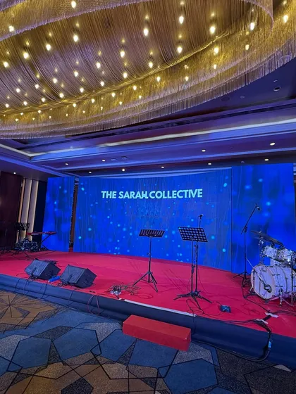 The stage is set and ready for The Sarah Collective. We work with professional sound engineers to guarantee crisp audio for every event.