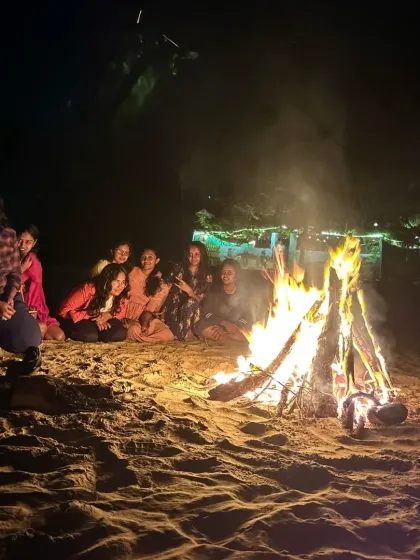 Our coastal trips end with moments like this. A warm bonfire on a Gokarna beach, sharing stories under the stars after a day of trekking along the coast.