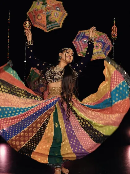 A moment of pure joy captured during my Navratri shoot. The twirl of the lehenga is one of the best parts of Garba!
