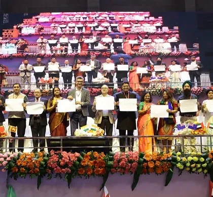 The main stage at the Prodigy event, where winners and organizers come together to celebrate the success of the competition.