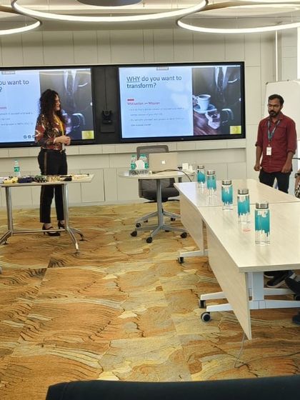 A full view of the training setup, with dual screens for enhanced visual presentation. I leverage technology to make my sessions as dynamic and engaging as possible.