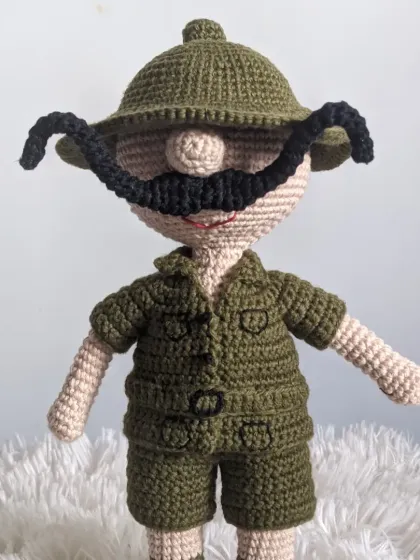 A nostalgic creation of Shikari Shambhu from the Tinkle comics, complete with his large mustache and safari hat.