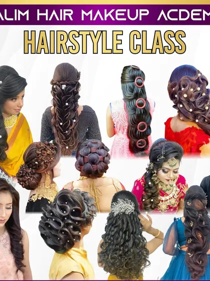 A collage showcasing the variety of styles you can learn in my hairstyle classes. From intricate updos and bridal braids to open curls, my courses cover everything you need.